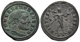 IMPERIO ROMANO. SEVERO II. Follis. Ticinum (305). A/ Cabeza laureada a der.; SEVERVS NOB CAESAR. R/ Marte avanzando a der. con cetro y trofeo; VIRTVS ...