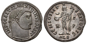 IMPERIO ROMANO. MAXIMINO II. Follis. Alejandría (311). A/ Cabeza laureada a der.; IMP C GAL VAL MAXIMINVS P F AVG. R/ Genio a izq. con pátera y cornuc...