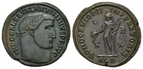 IMPERIO ROMANO. MAXIMINO II. Follis. Alejandría (311-312). A/ Cabeza laureada a der.; IMP C GALER VAL MAXIMINVS P F AVG. R/ Genio a izq. con pátera y ...