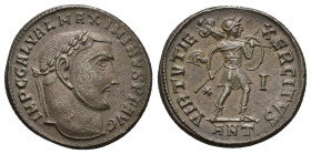 IMPERIO ROMANO. MAXIMINO II. Follis. Antioquía (311-312). A/ Cabeza laureada a der.; IMP C GAL VAL MAXIMINVS P F AVG. R/ Virtus avanzando a der. con l...