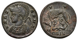 IMPERIO ROMANO. CONSTANTINO I. Follis. Siscia (330-333). A/ Busto de Roma a izq.; VRBS ROMA. R/ Loba con los gemelos, encima dos estrellas. -/-//GSIS....