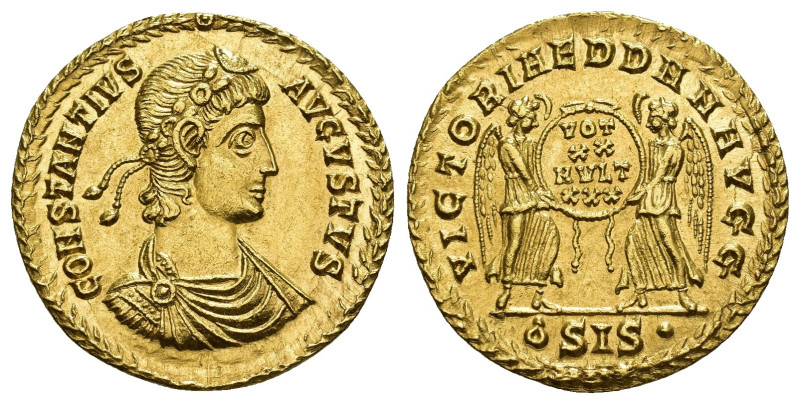 IMPERIO ROMANO. CONSTANCIO II. Sólido. Siscia (340-350). A/ Busto con diadema de...