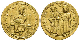 IMPERIO BIZANTINO. ROMANO III. Histamenon nomisma. Constantinopolis (1028-1034). A/ Cristo entronizado nimbado. R/ La Virgen a der. coronando al emper...