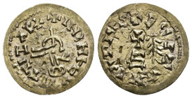 REINO VISIGODO. WITIZA. Tremissis. Egitania. Tipo rev. inédito por palma invertida a la der. de la cruz. AU 0,87 g. 19,5 mm. CNV-614, vte. Por PIVS en...