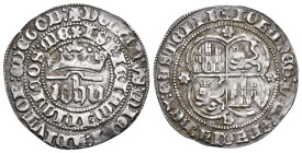 REINOS DE CASTILLA Y LEÓN. JUAN I. Real. Sevilla. AR 3,47 g. 28,1 mm. III-539.1. Pequeña oxidación. MBC.