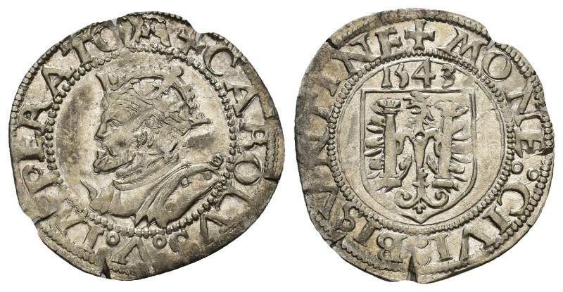 CARLOS V. Carlos. 1543. Besanzón. AR 1,14 g. 20,7 mm. DAV-8940. B.O. EBC.