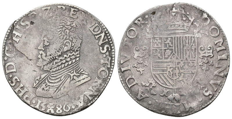 FELIPE II. 1/2 ducatón. 1586. Tournai. AR 16,68 g. 35,7 mm. Vanhoudt-364TO. DEL-...