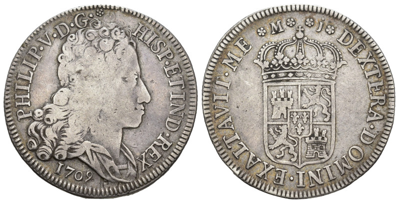 FELIPE V. 4 reales. 1709. J. Madrid. AR 13,19 g. 33,6 mm. VI-840. MBC-. Rara.