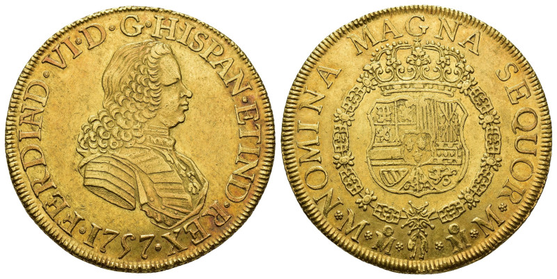 FERNANDO VI. 8 escudos. 1757. México. MM. AU 26,97 g. 36,8 mm. VI-607. Acuñación...