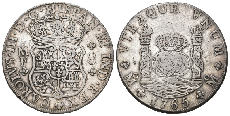 CARLOS III. 8 reales. 1765. México. MF. AR 27,03 g. 38 mm. VI-923. MBC.