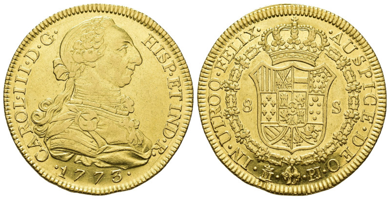 CARLOS III. 8 escudos. 1773. Madrid. PJ. AU 26,99 g. 37,6 mm. VI-1620. B.O. EBC-...