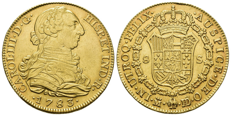 CARLOS III. 8 escudos. 1783. Madrid. JD. AU 27,01 g. 36,6 mm. VI-1627. Golpecito...