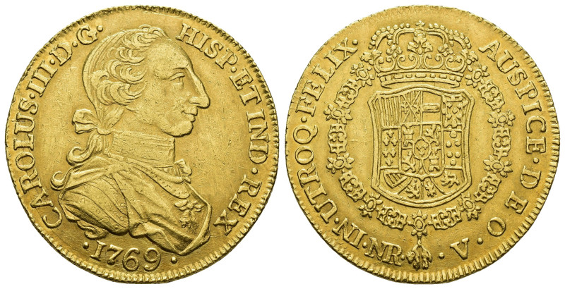 CARLOS III. 8 escudos. 1769. Nuevo Reino. V. AU 26,92 g. 36 mm. VI-1679. EBC-. R...