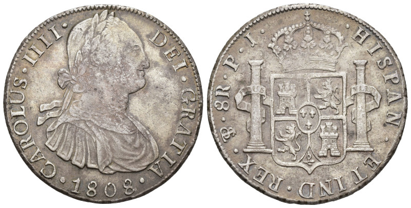 CARLOS IV. 8 reales. 1808. Potosí. PJ. AR 26,91 g. 39,2 mm. VI-828. MBC-/MBC.