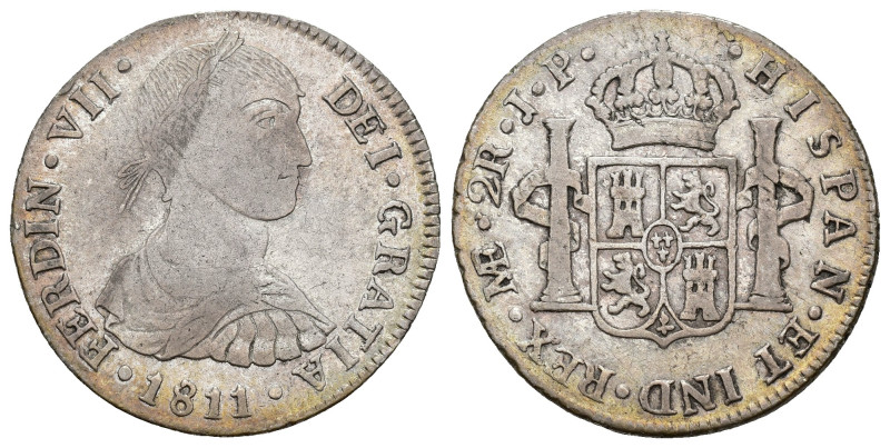 FERNANDO VII. 2 reales. 1811. Lima. JP. AR 6,54 g. 27,14 mm. VI-669. Escasa en e...