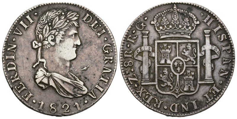 FERNANDO VII. 8 reales. 1821. Zacatecas. RG. AR 26,89 g. 37,76 mm. VI-1209. 7 ma...