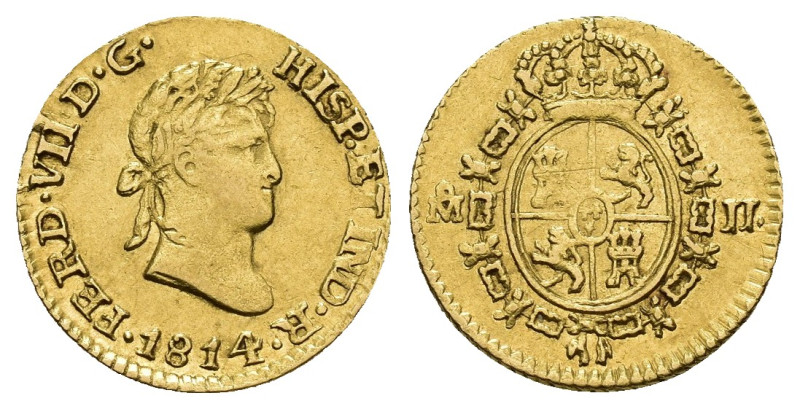 FERNANDO VII. 1/2 escudo. 1814. México. JJ. AU 1,63 g. 14,68 mm. VI-1223. Vano e...