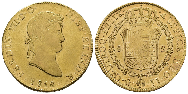 FERNANDO VII. 8 escudos. 1818. México. JJ. AU 27,01 g. 36,99 mm. VI-1492. Leve v...