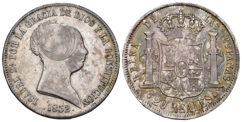 ISABEL II. 20 reales. 1852. Barcelona. VI-488. AR 26,14 g. 36,7 mm. Rayitas en r...