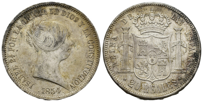 ISABEL II. 20 reales. 1854. Madrid. AR 25,73 g. 37,4 mm. VI-510. Manchitas. EBC/...