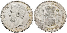 AMADEO I. 5 pesetas. 1871 *18-71. Madrid. SDM. AR 24,85 g. 37,3 mm. VII-32. EBC+.