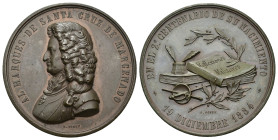 ALFONSO XII. Medalla al marqués de Santa Cruz de Marcenado en el 2º centenario de su nacimiento, 1884. Grabador: E. NONEY. AE 50,7 mm. EBC+.
