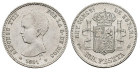 ALFONSO XIII. Peseta. 1891*18-91. Madrid. PGM. AR 5,02 g. 22,9 mm. VII-151. EBC-/MBC+.