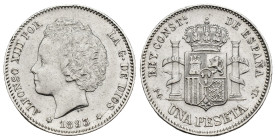 ALFONSO XIII. Peseta. 1893*18-93. Madrid. PGL. AR 4,99 g. 22,8 mm. VII-152. Limpiada. EBC-/MBC+.