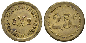 II REPÚBLICA. Ficha colectividad Poliñá de Júcar. CNT 25 c. 3.25 g. 23.6 mm. Pequeñas marcas. MBC+.