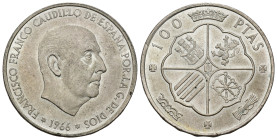 FRANCISCO FRANCO. 100 pts. 1966 *19-69. Trazo del 9 recto. 2º tipo. 19,06 g. 34,1 mm. VII-406. SC.