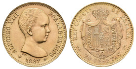FRANCISCO FRANCO. 20 pesetas. 1887 *19-62. Madrid. PGV. AU 6,47 g. 21,1 mm. VII-412. SC.