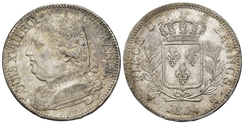 MONEDAS EXTRANJERAS. FRANCIA. Luis XVIII. 5 francos. 1814. Q. AR 25 g. 37,2 mm. ...