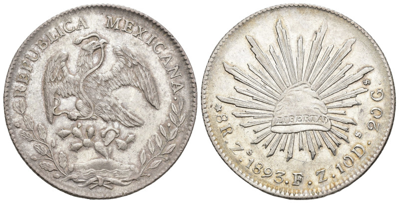 MONEDAS EXTRANJERAS. MÉXICO. 8 reales. 1893. Zacatecas. FZ. AR 26,97 g. 39,8 mm....