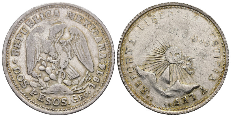 MONEDAS EXTRANJERAS. MÉXICO. 2 pesos. 1914. Guerrero. AR 25,5 g. 38,8 mm. KM-643...