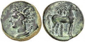 (310-280 a.C.). Incierta Sículo-Púnica. AE 17. (S. falta) (CNG. II, 1675). 3,59 g. Acuñada en ¿Panormos? Pátina verde. MBC+.