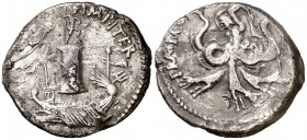 (42-40 a.C.). Sexto Pompeyo. Denario. (Spink 1393) (S. 2) (Craw. 511/4a). 3,32 g. Rara. MBC-.