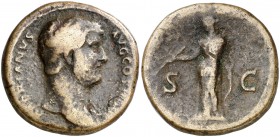 (136 d.C.). Adriano. Sestercio. (Spink 3645 var) (Co. 1362 var) (RIC. 777). 26,76 g. BC+.