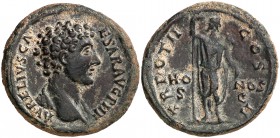 (148 d.C.). Marco Aurelio. As. (Spink 4830 var) (Co. 240) (RIC. 1271b, de Antonino pío). 12,74 g. MBC+.