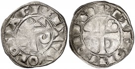 Comtat de Tolosa. Ramon VI (1194-1222) i Ramon VII (1222-1249). Tolosa. Diner. (Cru.Occitània 80). 1 g. MBC.