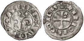 Comtat de Tolosa. Ramon VI (1194-1222) i Ramon VII (1222-1249). Tolosa. Òbol. (Cru.Occitània 81). 0,41 g. Escasa. MBC-.