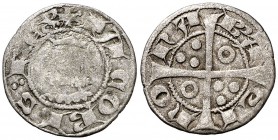 Jaume II (1291-1327). Barcelona. Diner. (Cru.V.S. 344.1) (Cru.C.G. 2160a). 1 g. Letras A y U góticas. MBC-/MBC.