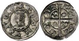 Pere III (1336-1387). Barcelona. Diner. (Cru.V.S. 416.2) (Cru.C.G. 2230c). 1,10 g. Letras A y U latinas. MBC.