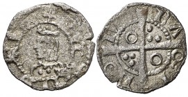 Pere III (1336-1387). Barcelona. Òbol. (Cru.V.S. 419) (Cru.C.G. 2240). 0,40 g. Letras A latinas y U gótica. MBC/MBC+.