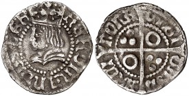 Ferran II (1479-1516). Barcelona. Mig croat. (Cru.V.S. 1143 falta var) (Cru.C.G. 3076e). 1,41 g. Letras góticas. MBC.