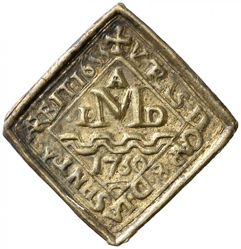1750. Barcelona. Santa Maria del Mar. Pellofa. (Cru.L. 1203). 0,51 g. Latón. Val...