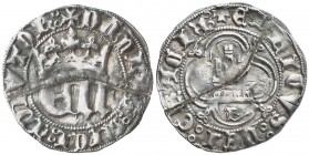 Enrique III (1390-1406). Burgos. Medio real. (AB. 587 var.). 1,70 g. Partida y pegada. Muy rara. (MBC).
