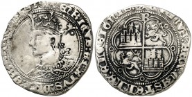 Enrique IV (1454-1474). Burgos. Real de busto. (AB. 688.2 var). 3,16 g. Orla lobular en anverso y reverso. MBC-.