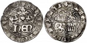 Enrique IV (1454-1474). Burgos. Medio real. (AB. 719). 1,63 g. Orlas lobulares. Escasa. MBC.