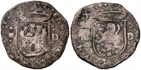 s/d (1567-1674). Felipe II. Segovia. . 1 cuartillo. (Cal. 853 var) (J.S. A-172). 2,56 g. Granada bajo el león. BC+.