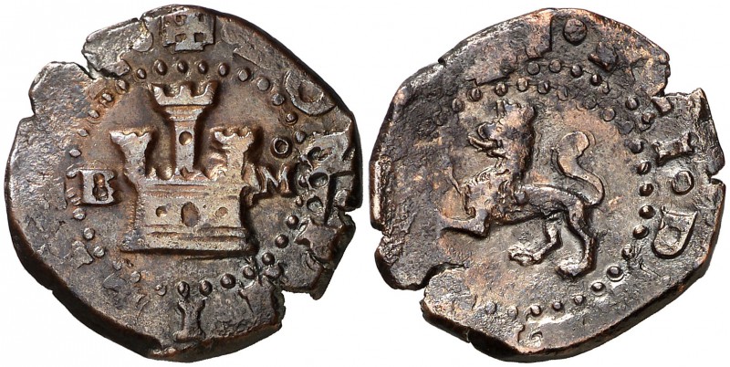 s/d. Felipe II. Burgos. M. 2 cuartos. (Cal. 781 var) (J.S. A-24). 4,49 g. MBC+.